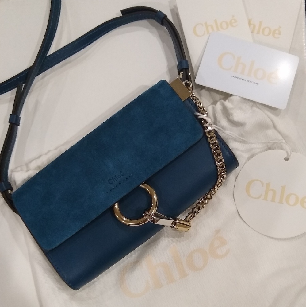 NEW Chloé Faye Wallet On Chain-Majolica Blue - Picture 7 of 8
